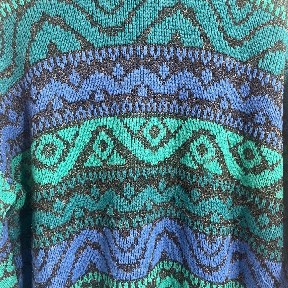Vintage Uniform Code Geometric Jacquard Winter Pullover Sweater Teal Blue Size M - Picture 5 of 11